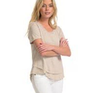 CHRLDR Ava T-Shirt In Taupe With Raw Edge Layered Hem beige size  Large